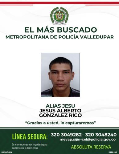 MAS BUSCADO POR HOMICIDIO EN LA METROPOLITANA DE VALLEDUPAR