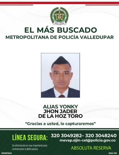 MAS BUSCADO POR HOMICIDIO EN LA METROPOLITANA DE VALLEDUPAR
