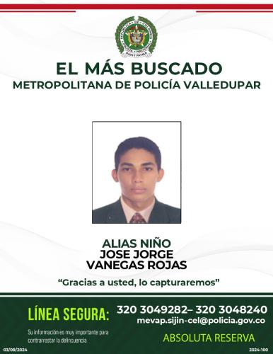 MAS BUSCADO POR HOMICIDIO EN LA METROPOLITANA DE VALLEDUPAR