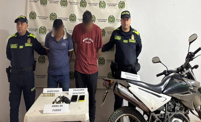 Capturadas dos personas por porte ilegal de arma de fuego en Gamarra, Cesar