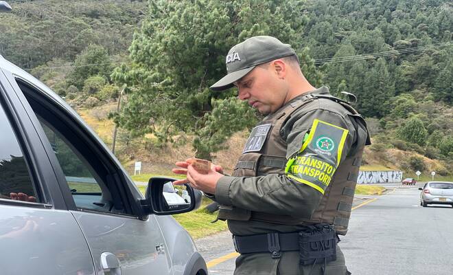 Policía realizando planes de revisión, registro y control en la vía 
