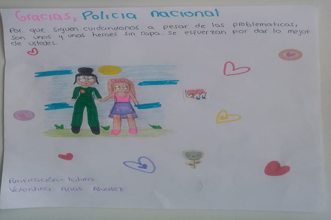 Niños de Purificación Tolima le escriben cartas a los Policías