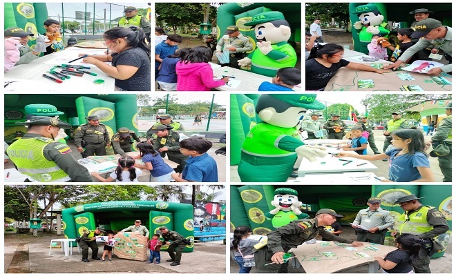 Policía instalo stand de protección a la niñez en el “Parque de los Loros” de Leticia