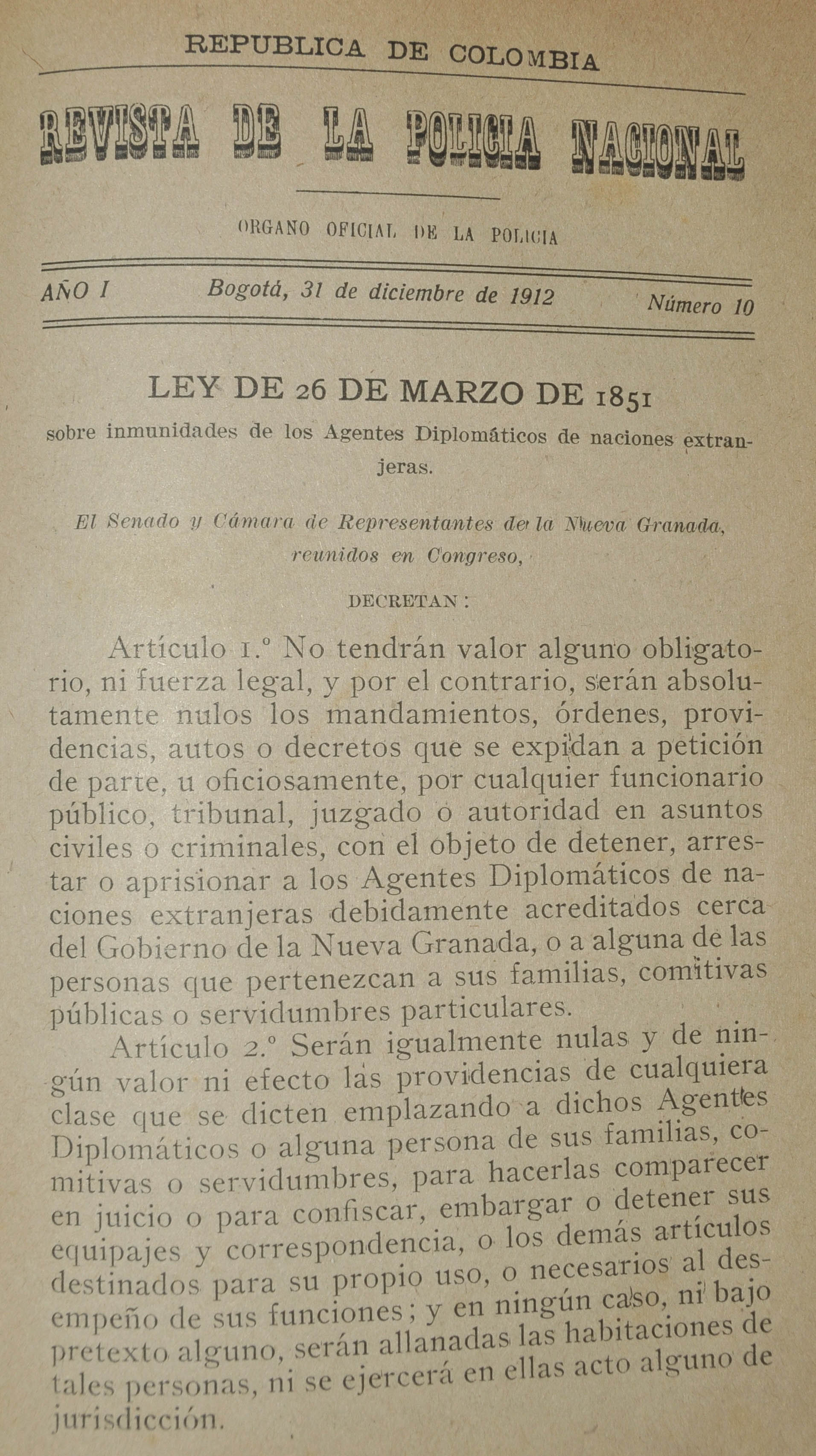 Revista Polic&iacute;a Nacional edici&oacute;n Nro. 10 Primera &eacute;poca