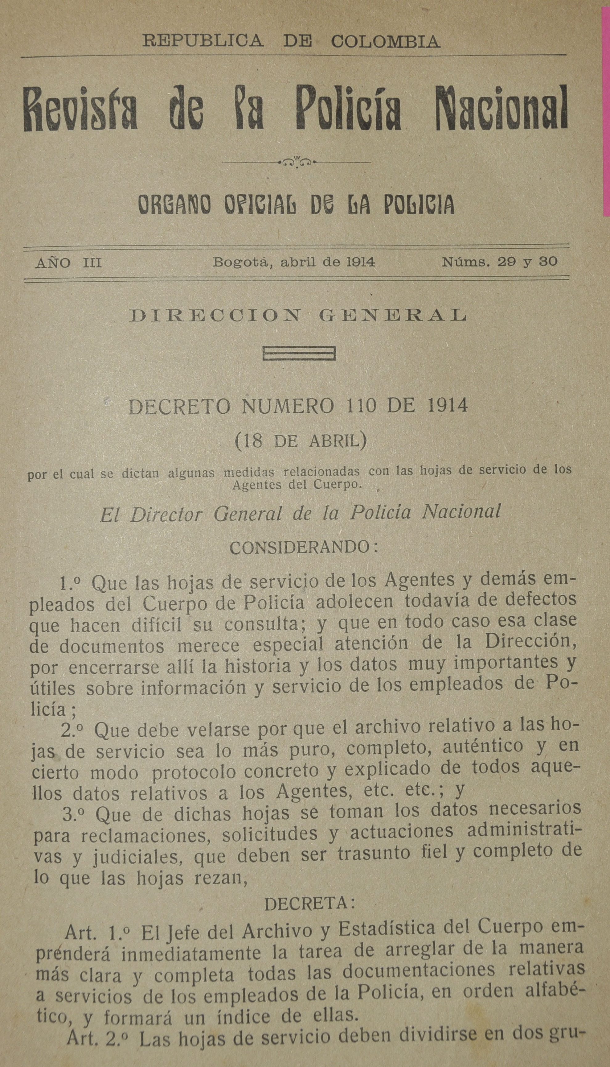 Revista Polic&iacute;a Nacional edici&oacute;n Nro. 29 y 30 Primera &eacute;poca