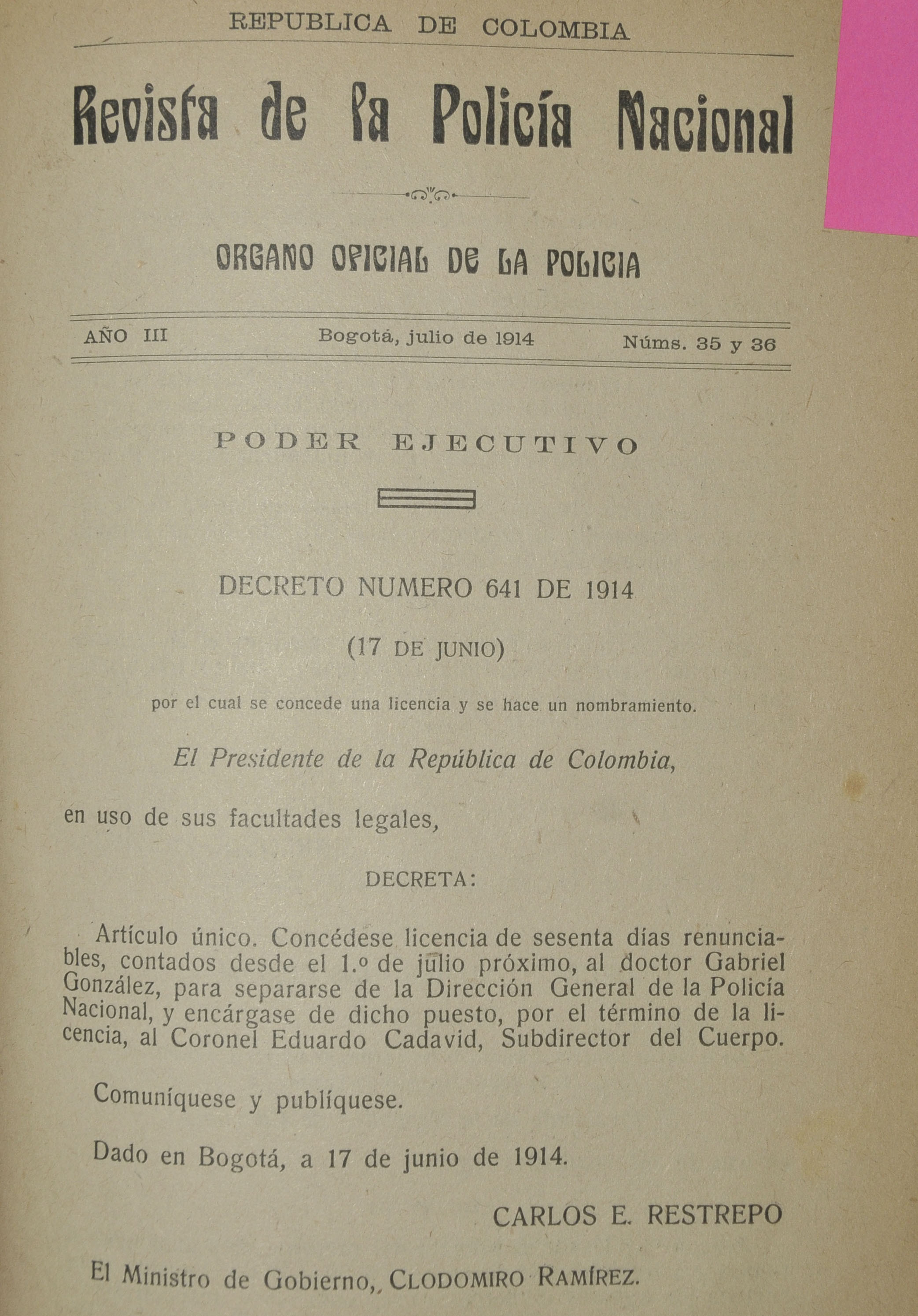 Revista Polic&iacute;a Nacional edici&oacute;n Nro. 35 y 36 Primera &eacute;poca