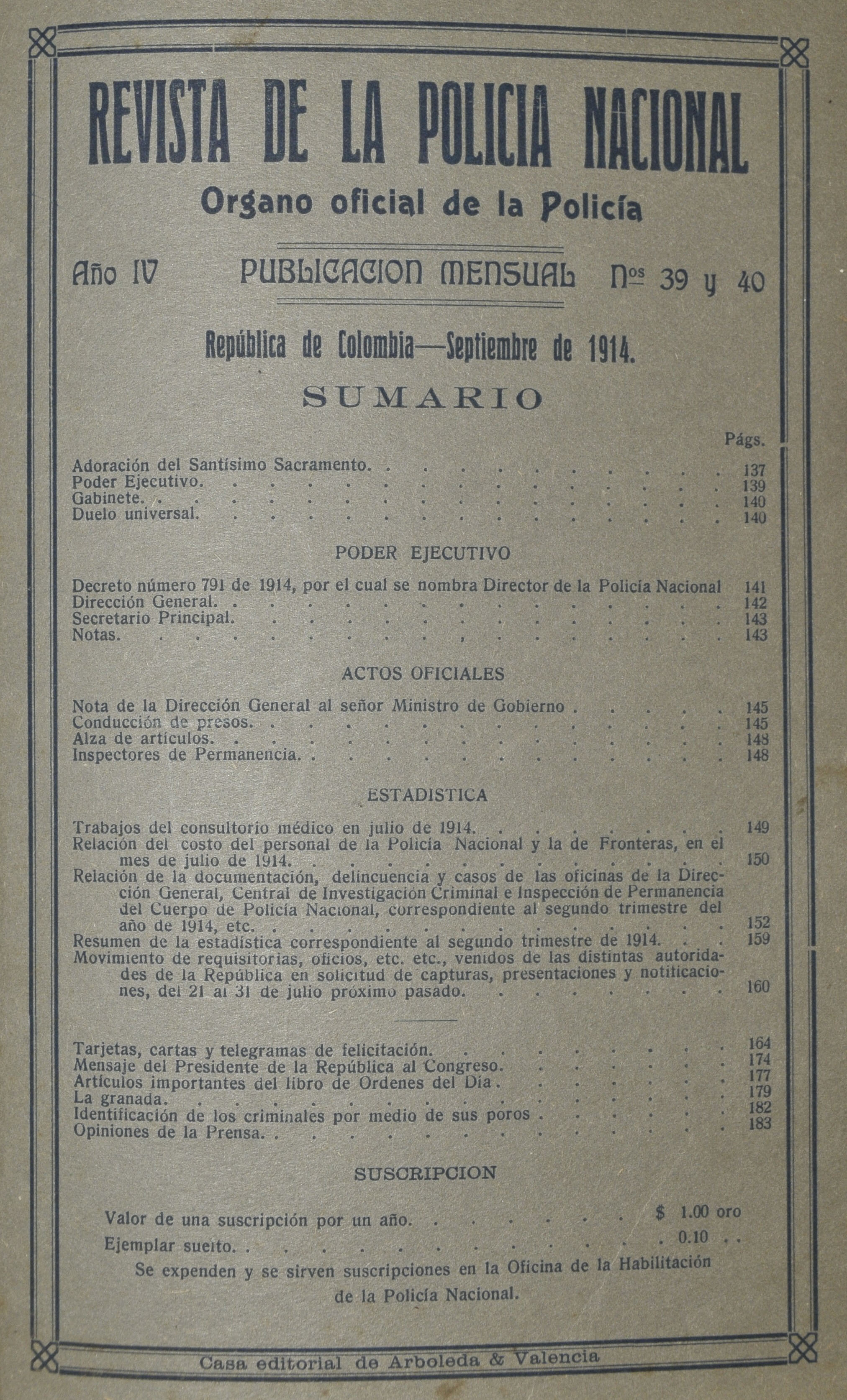 Revista Polic&iacute;a Nacional edici&oacute;n Nro. 39 y 40 Primera &eacute;poca