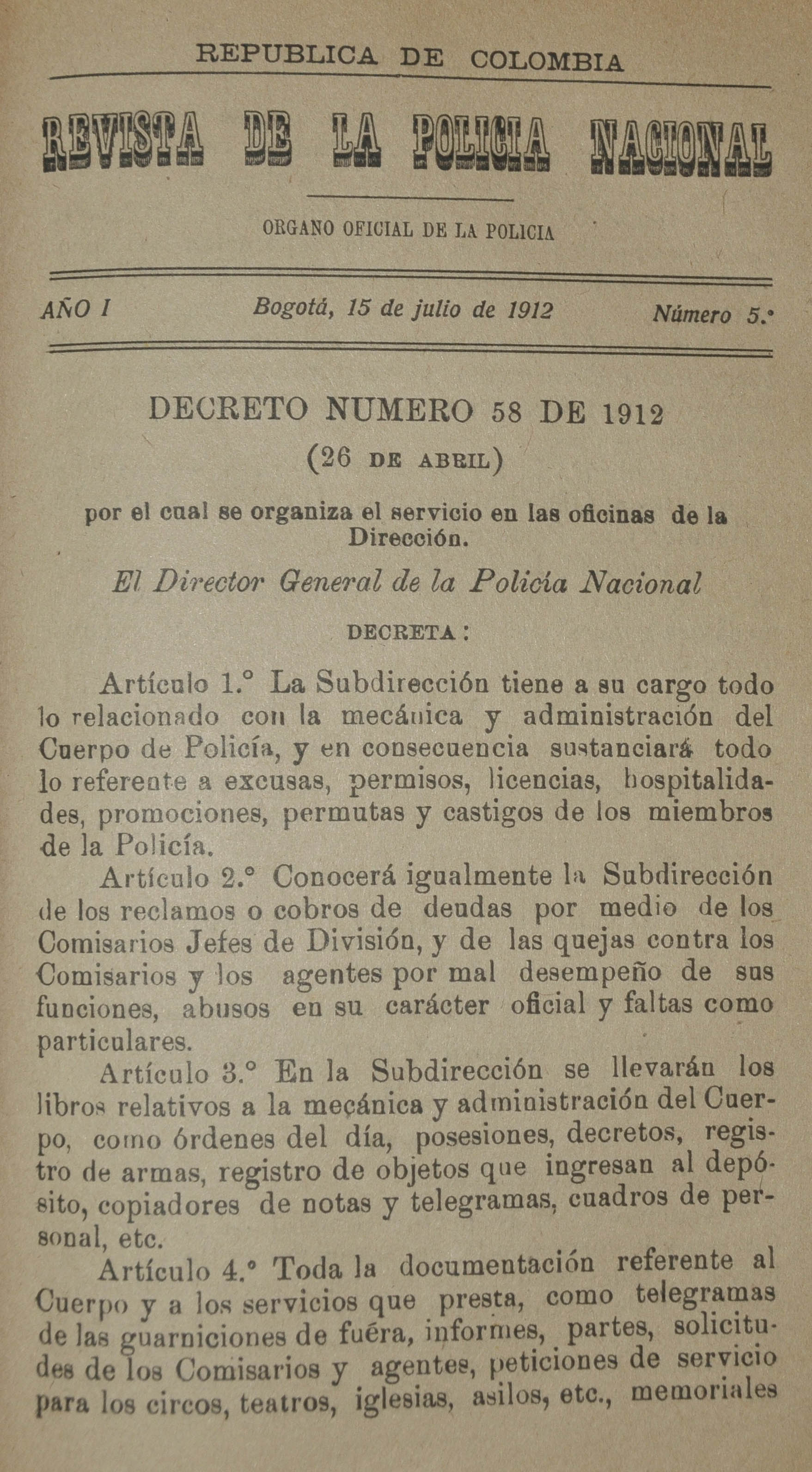Revista Polic&iacute;a Nacional edici&oacute;n Nro. 5 Primera &eacute;poca