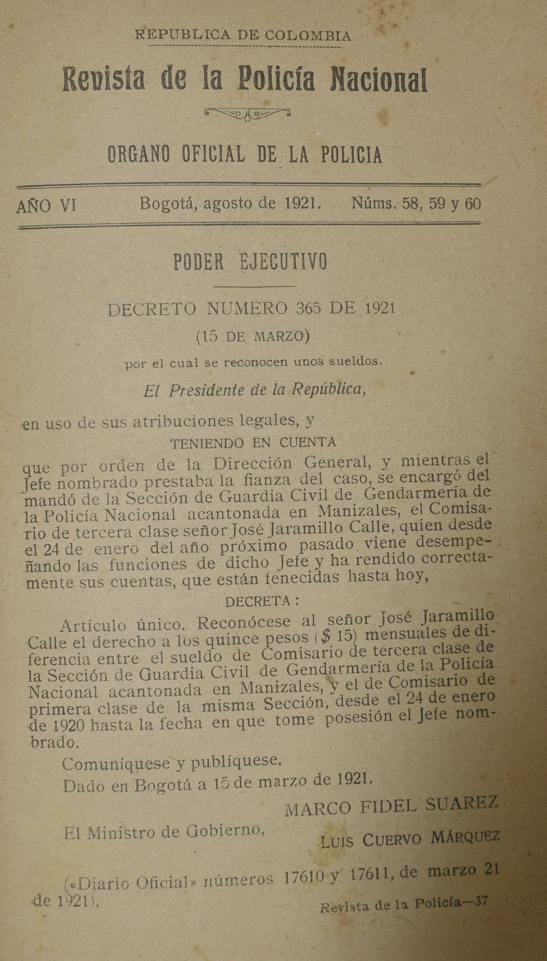 Revista Polic&iacute;a Nacional edici&oacute;n Nro. 58, 59 y 60 Primera &eacute;poca