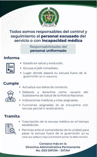 Control y seguimiento al personal excusado del servicio o con incapacidad médica - Responsabilidades del personal uniformado Responsabilidades del personal uniformado